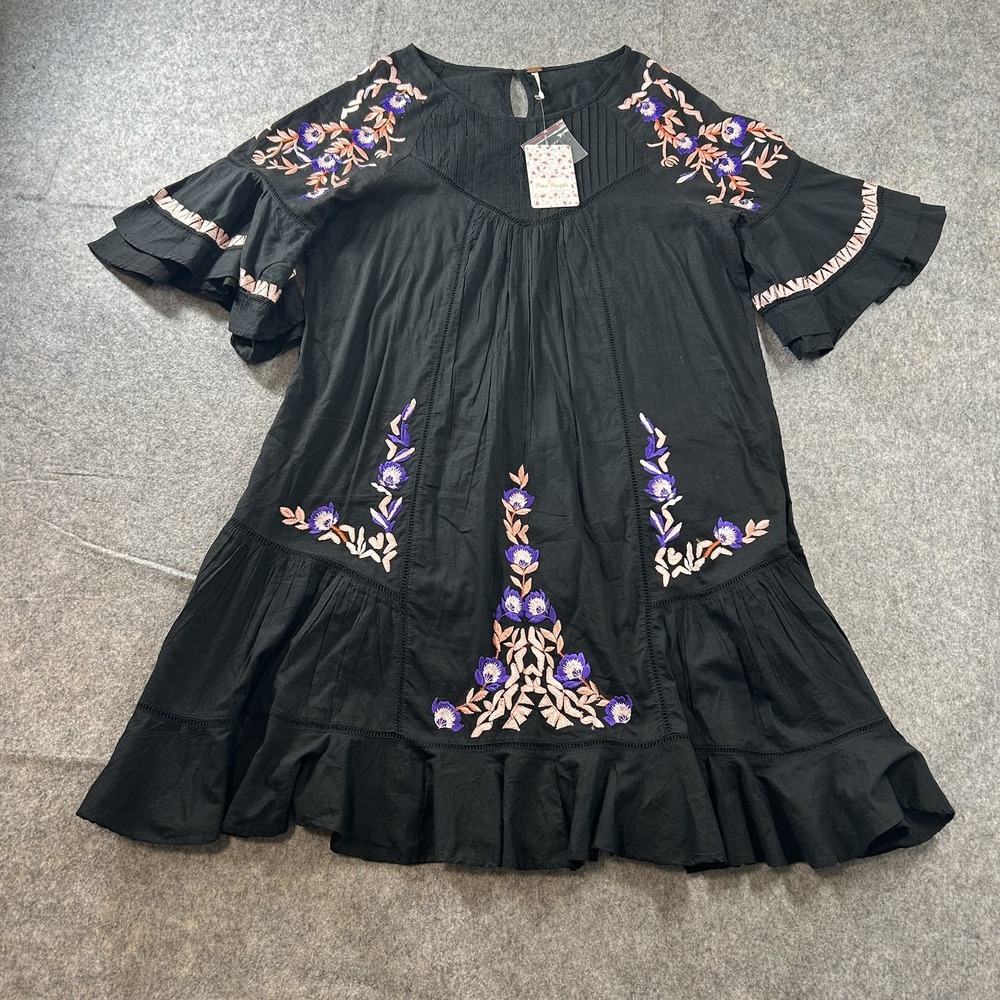 Free People Pavlo Boho Mini Dress S Victorian Prairie Ranch Cowgirl Embroidered